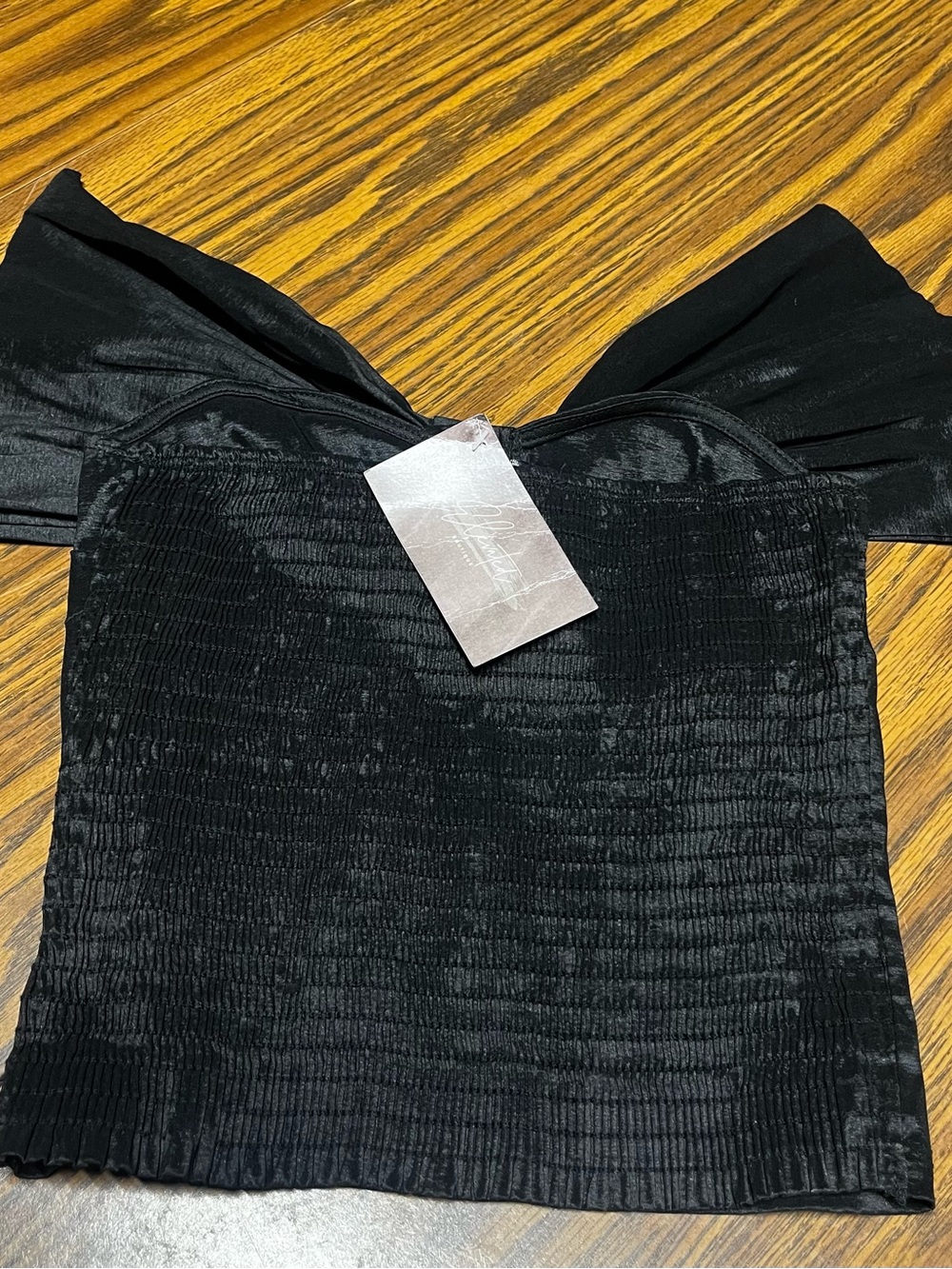 Elevated levels Boutique Black Off-Shoulder Smocked Top With Bow Size Small